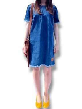 2ndDay Denim Mini Shift Zip Back Dress Size 40 US 8
